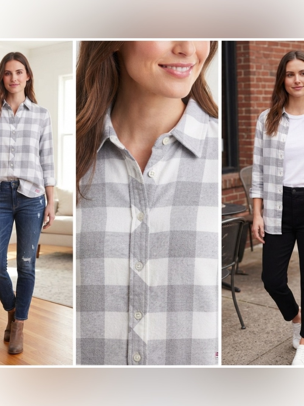 Vineyard Vines Gray White Buffalo Check Gingham Relaxed Fit Flannel Shirt Size 4
